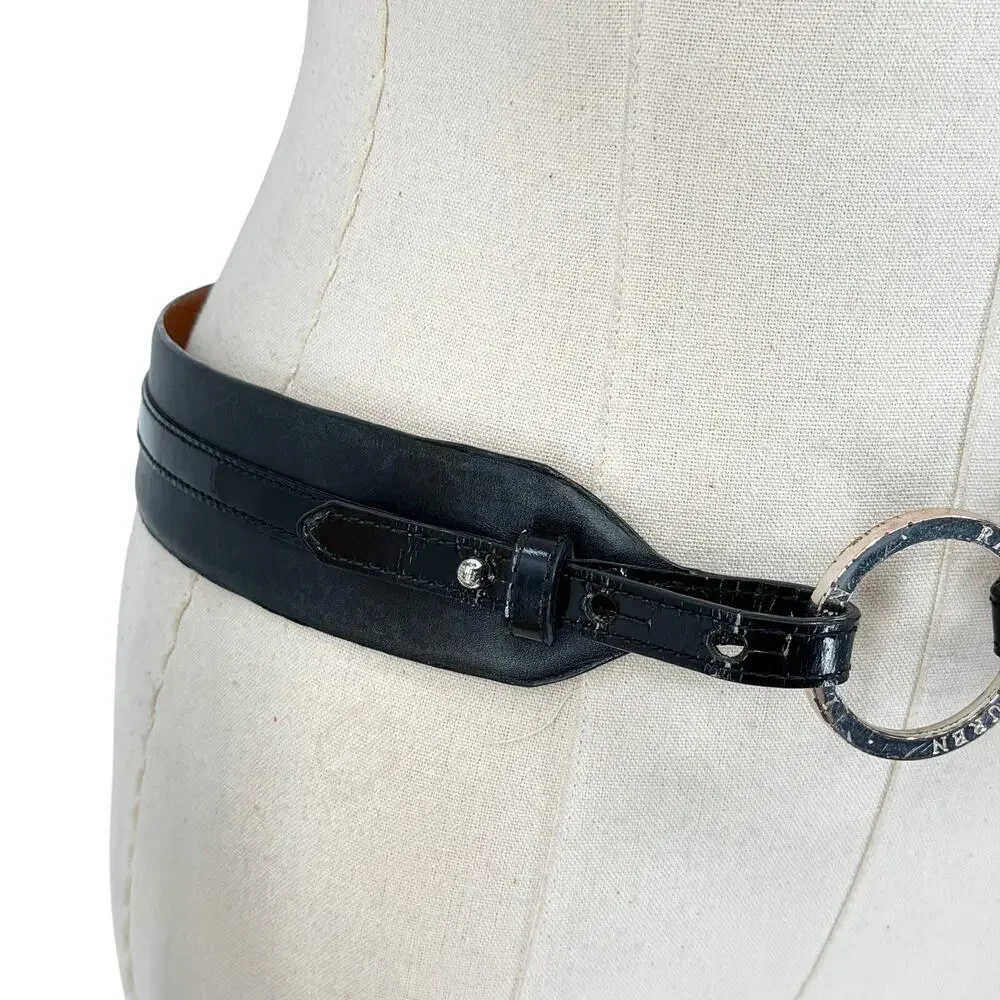 Lauren Ralph Lauren Wide Black Italian Leather O-Ring Adjustable Belt